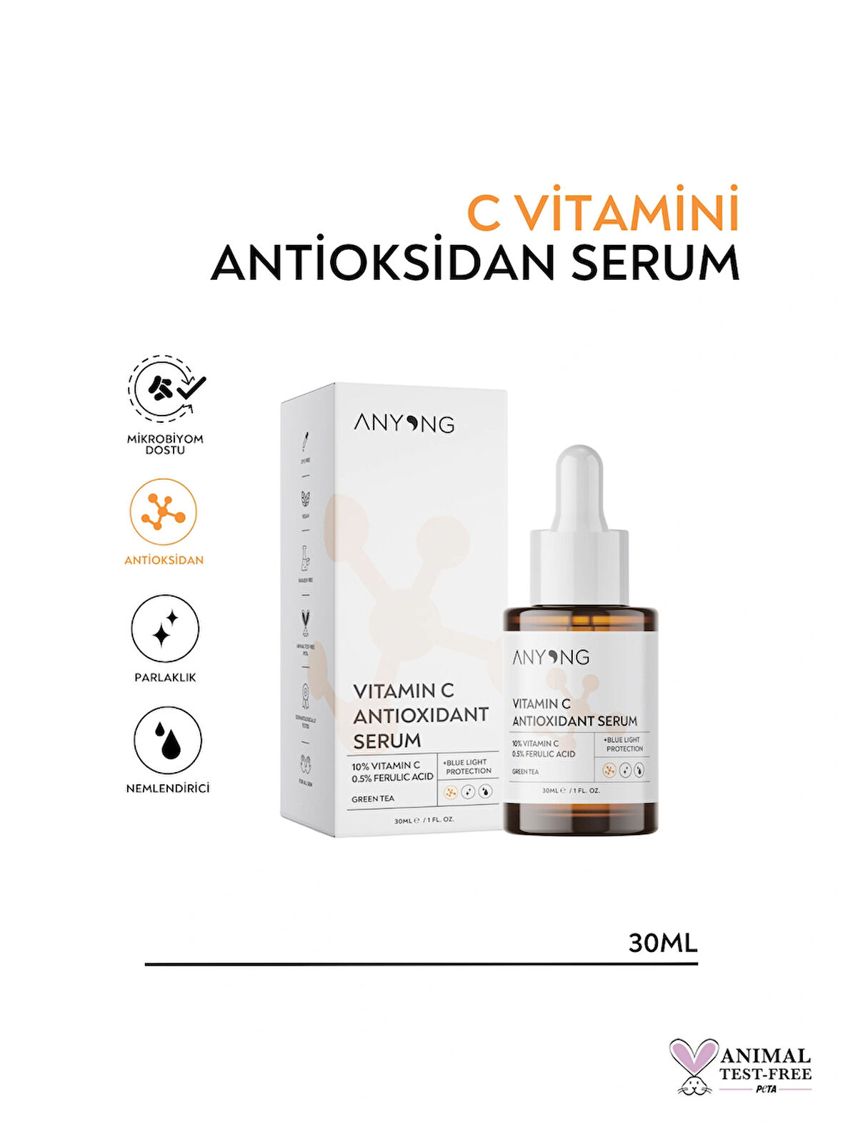 Anyong C Vitamini Aydınlatıcı Ve Ton Eşitleyici Serum 30 ml / %10 Vitamin C & %0,5 Ferulik Asit