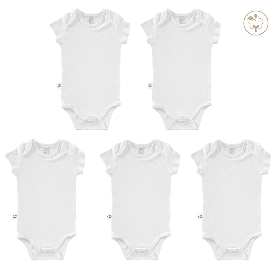 Beyaz Renk Bodysuit Kısa Kollu 5'li Set