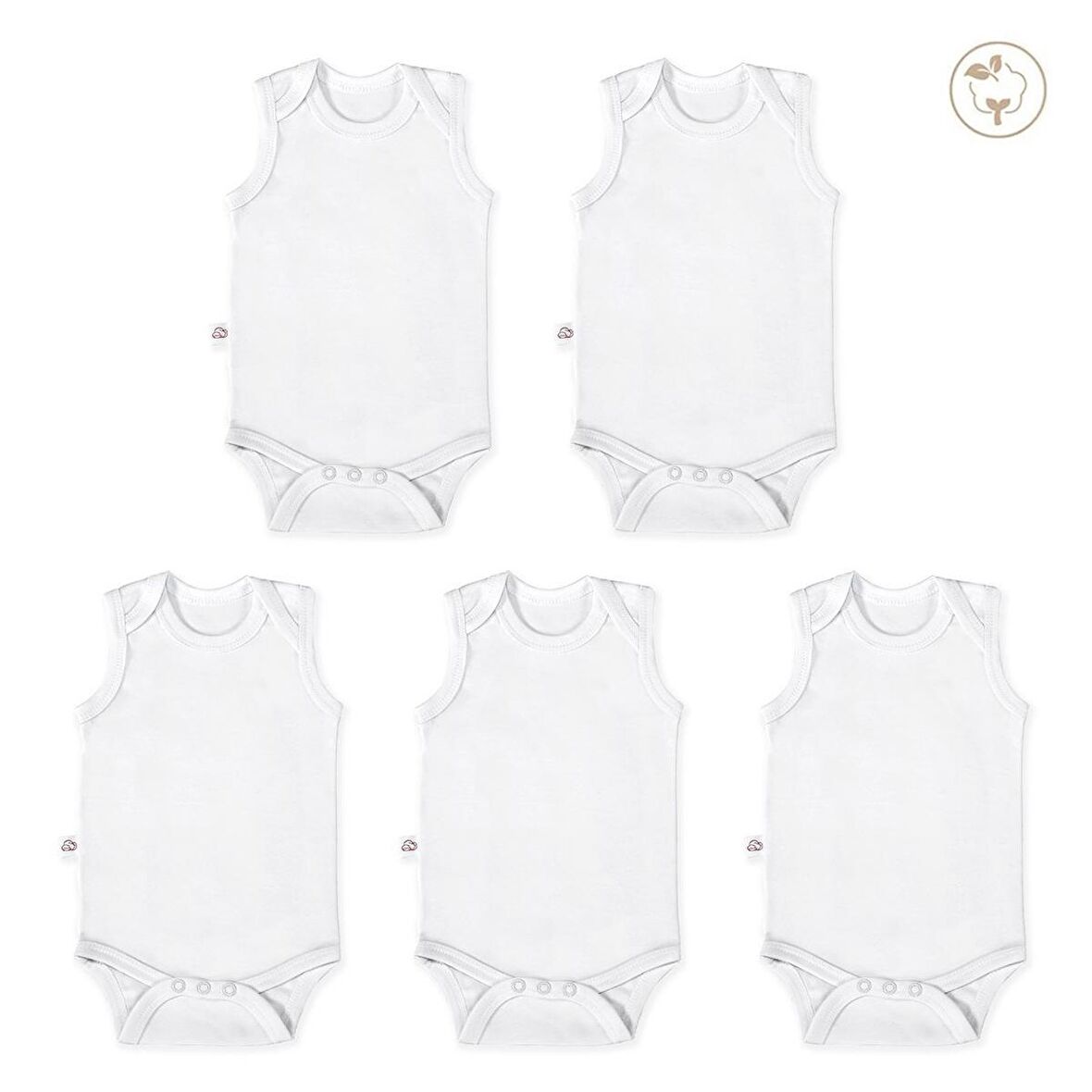 Beyaz Renk Bodysuit Kolsuz 5'li Set