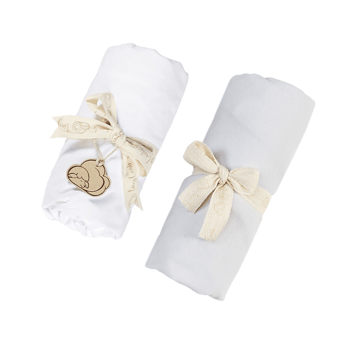 Organik Beyaz - Gri Renk Lastikli Bebek Çarşafı 60x120cm - 2 Adet