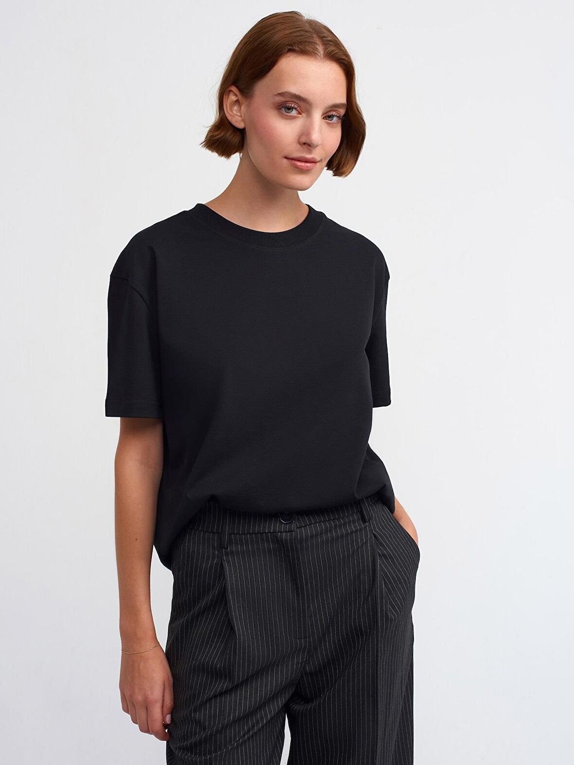 Dekoratif Dikişli Bsiklet Yaka Tshirt 