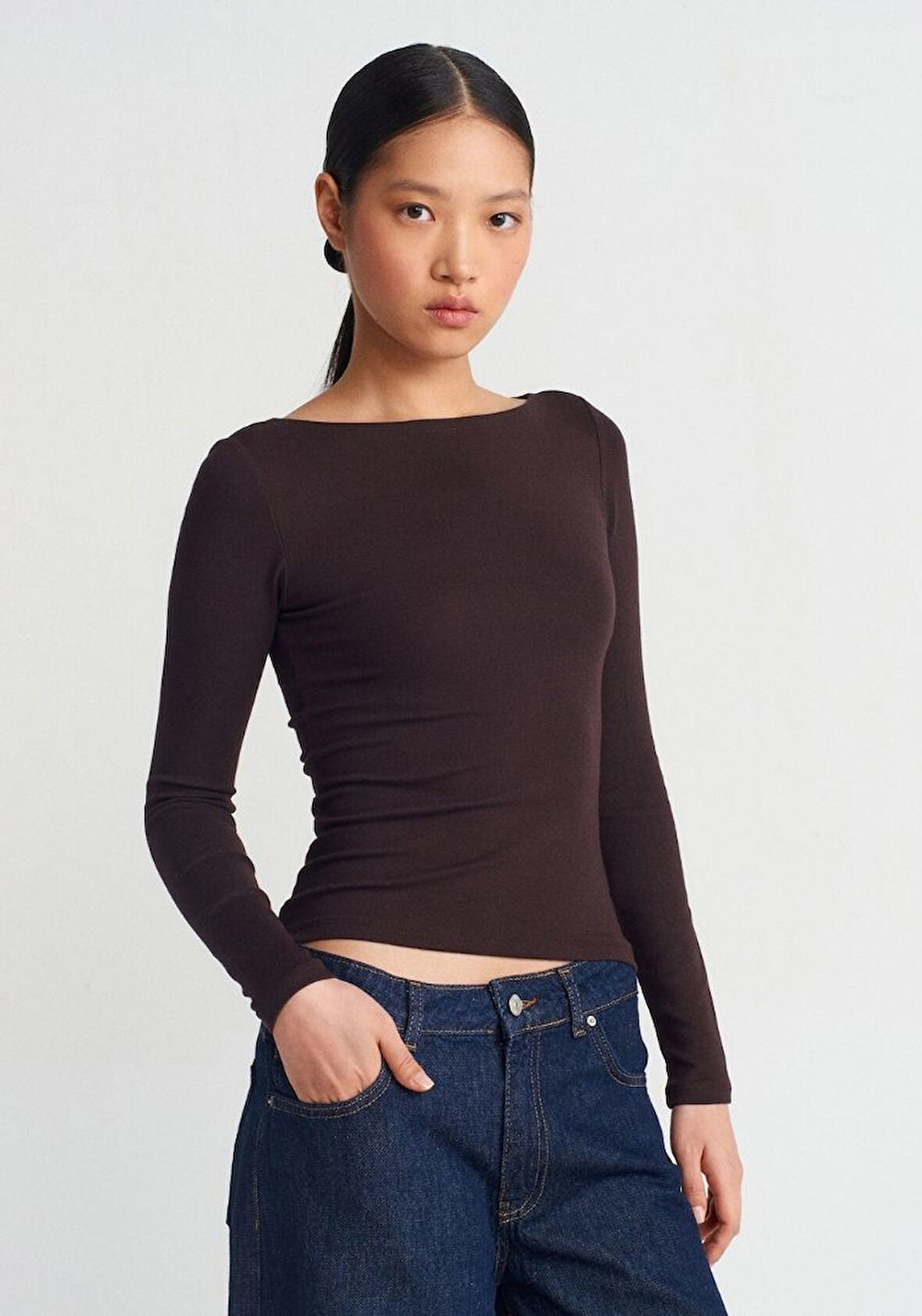 31332 DİL Kayık Yaka Uzun Kollu Top 