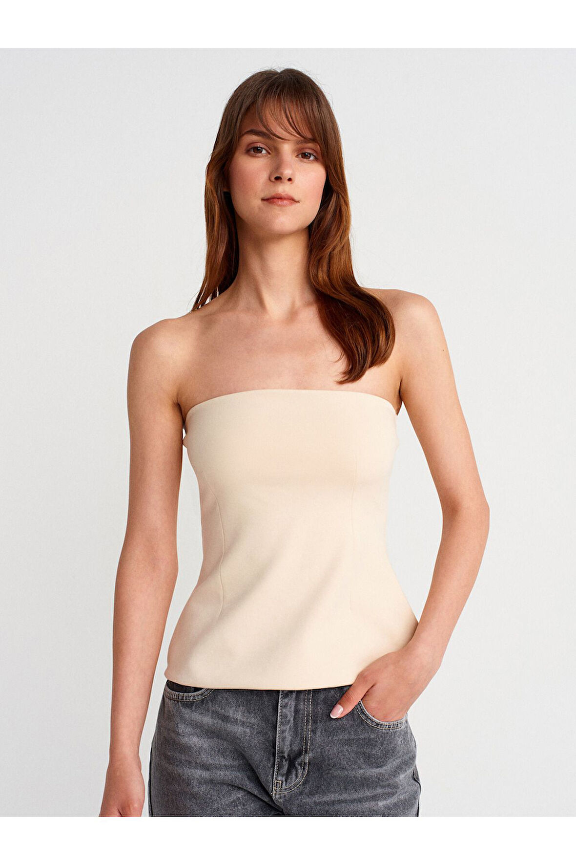 Dilvin Kadın Taş Bej Straplez Büstiyer Top T-shirt - 31860