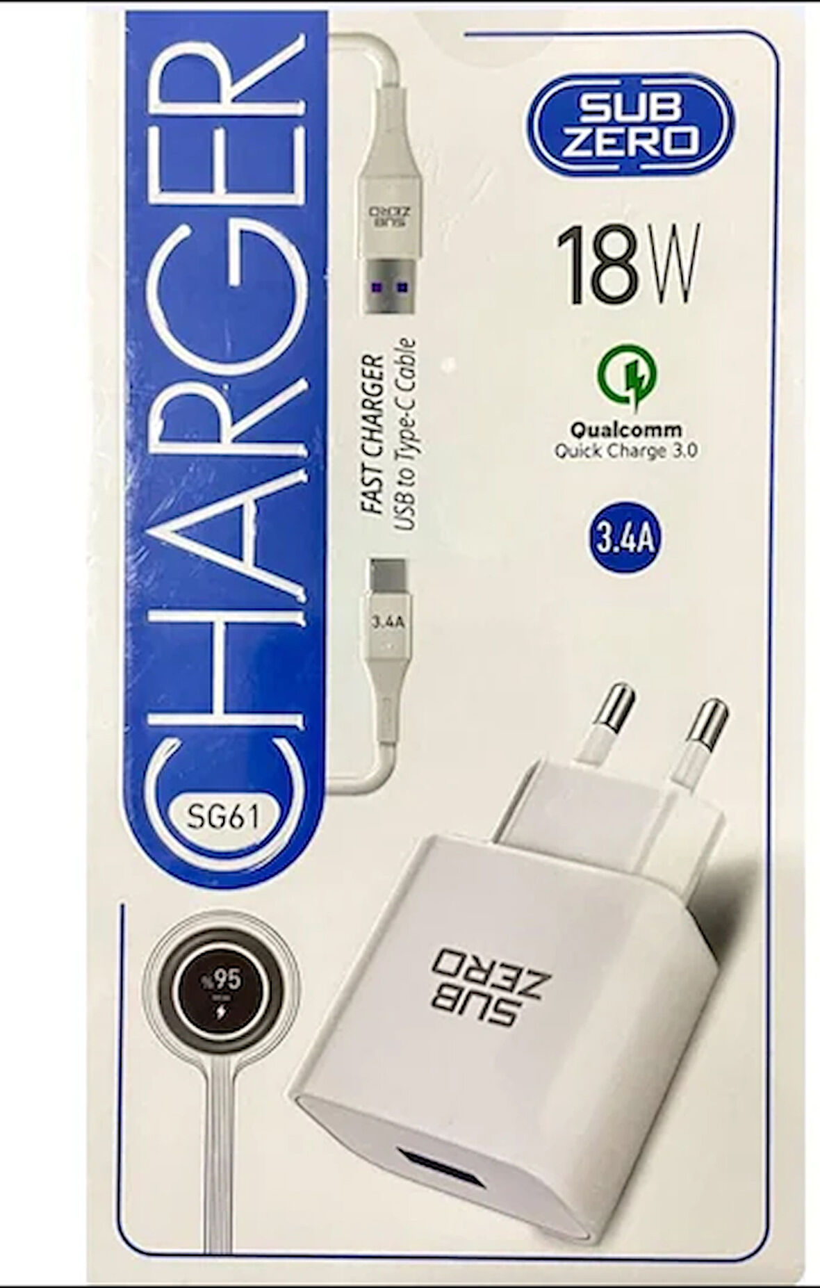 Subzero SG61 18W 3.4A Qualcomm Hızlı Type-C Ev Şarj Aleti (Turbo)