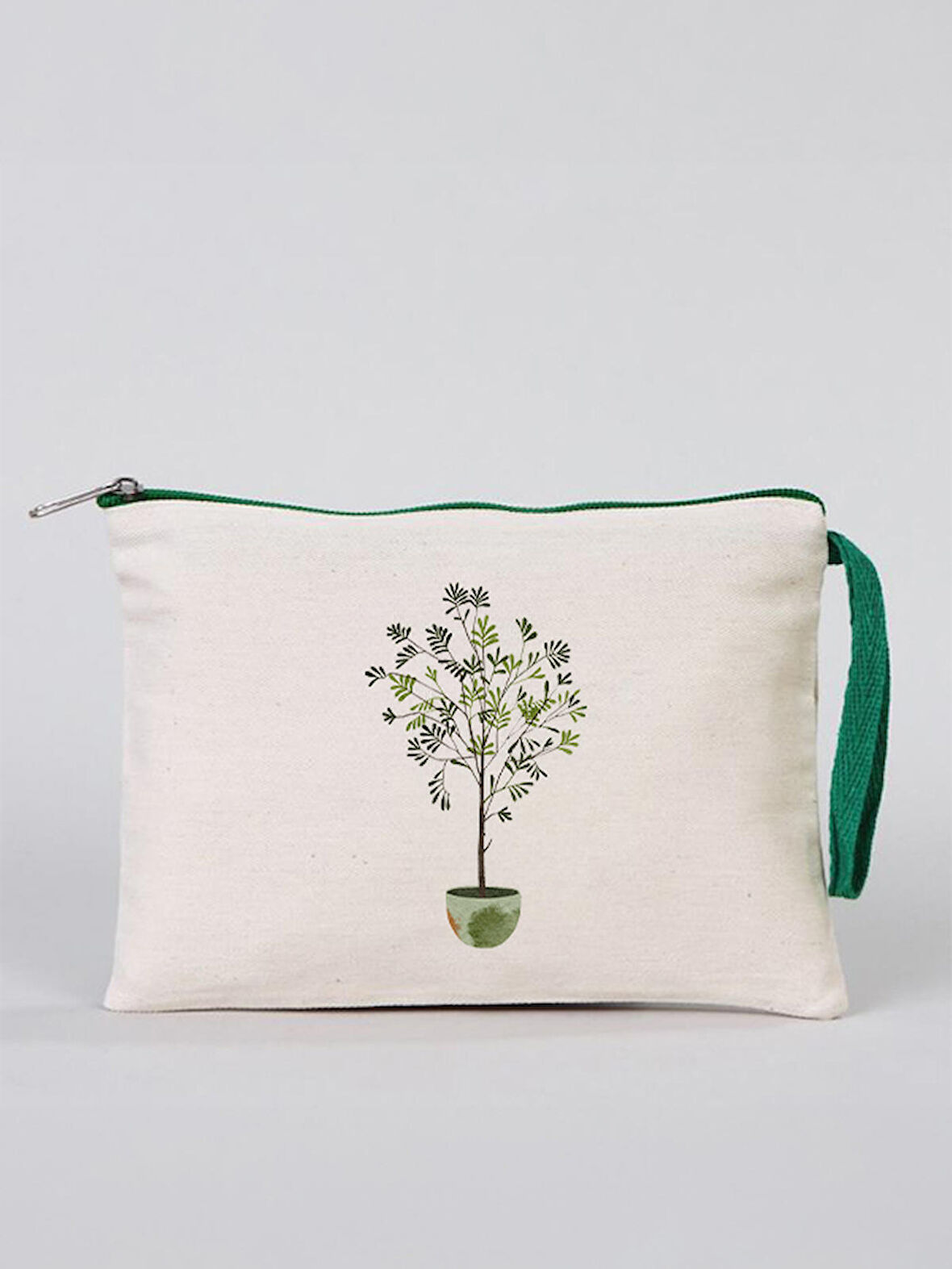 Zeytin Ağacı Desenli Gabardin Kumaş Clutch Çanta - GDN20234006