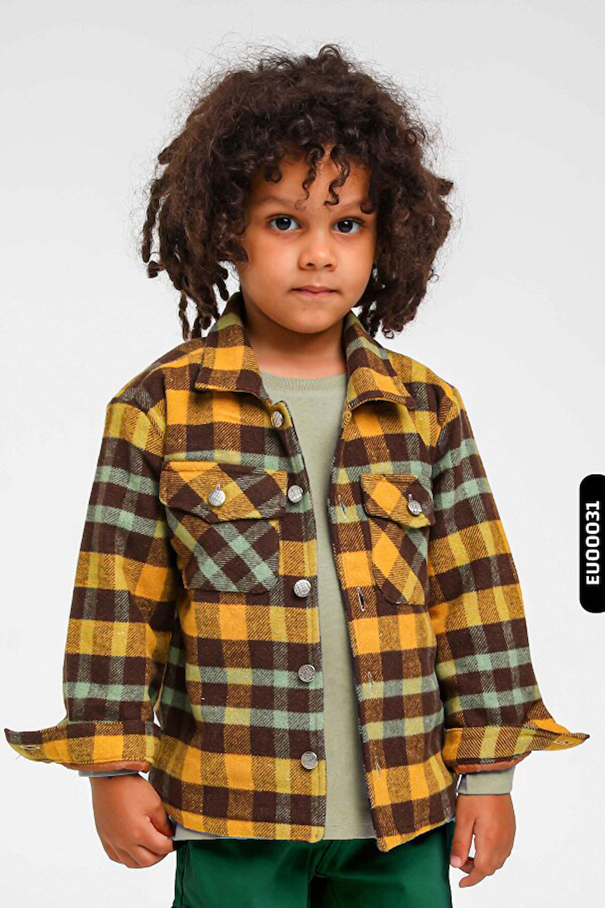 Astarlı Düğmeli Cepli Ekose Desenli Erkek Çocuk Oduncu Gömlek 23141