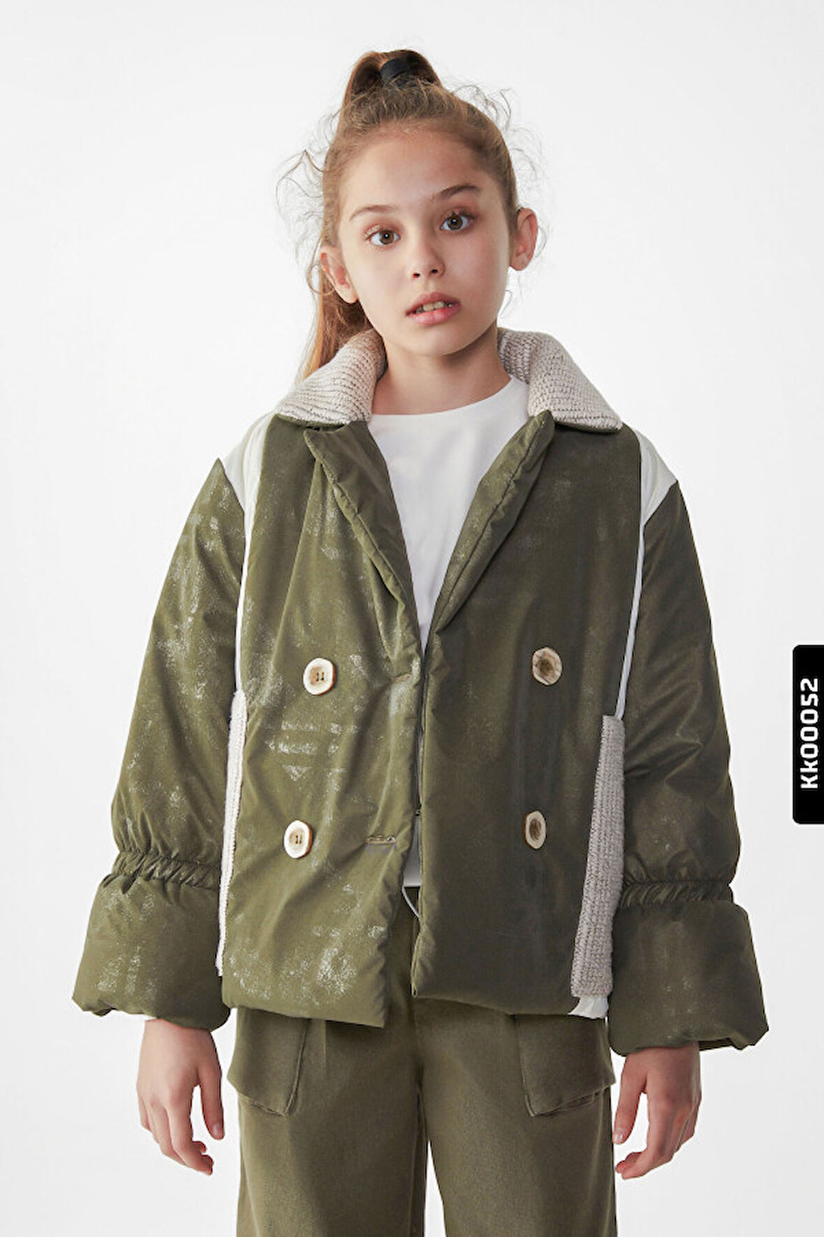 Kız Çocuk Büyük Yakalı Düğmeli Şişmeli Style Mont 8-14 Yaş 35352