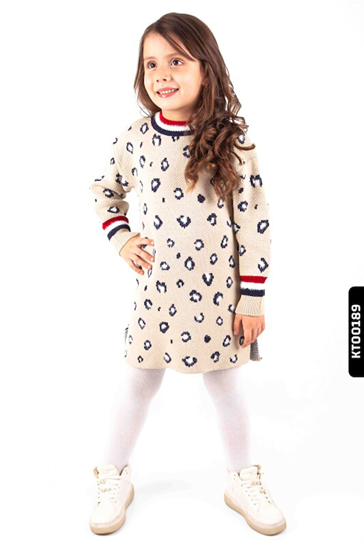 Kız Çocuk Yuvarlak Yakalı Yan Yırtmaçlı Elbise + Hediye 3-7 Yaş 2228