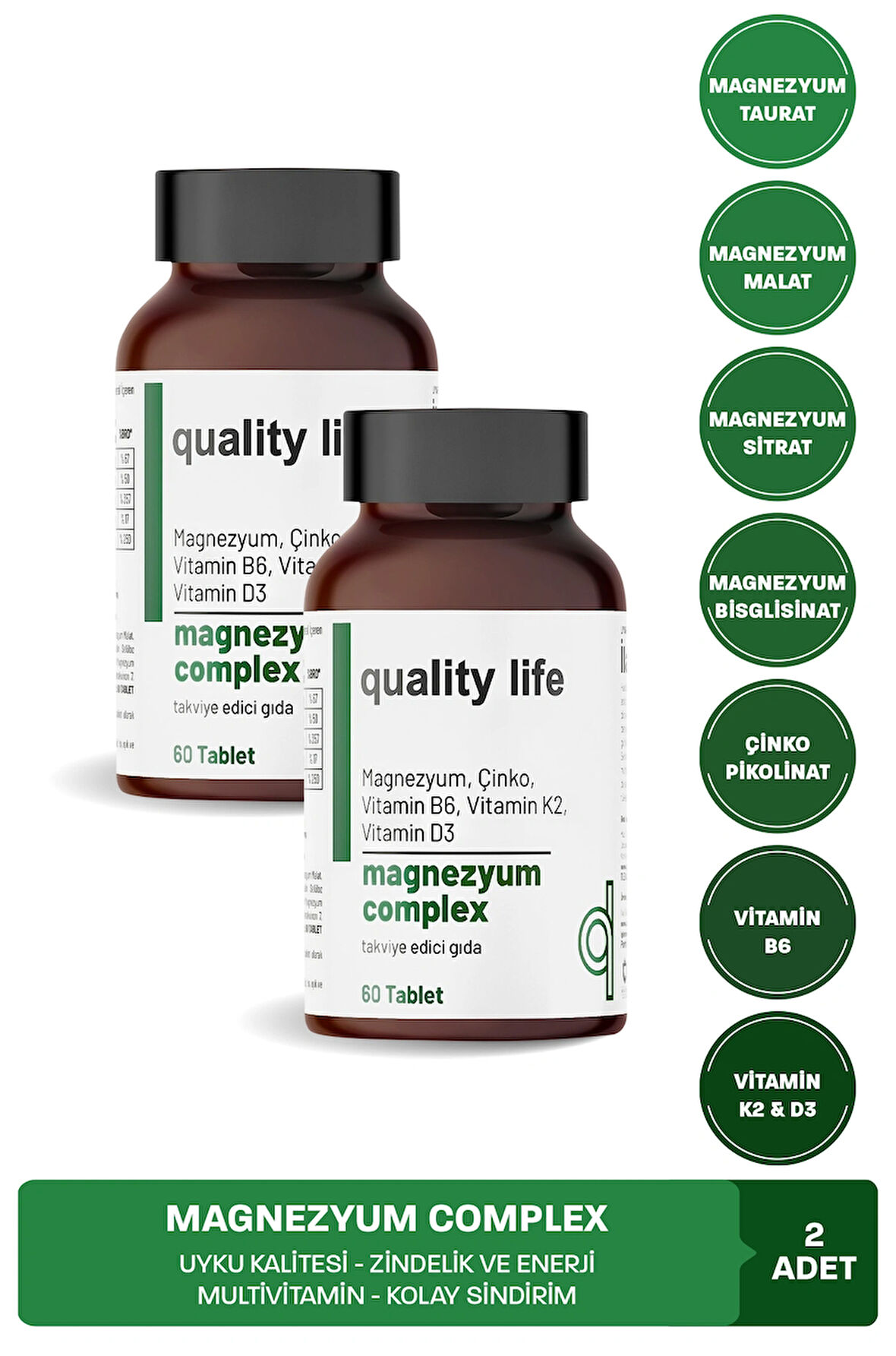 Magnesium Citrate B6 D3 K2 Vitamin Magnezyum Malat Bisglisinat Taurat Sitrat Çinko Complex Tablet