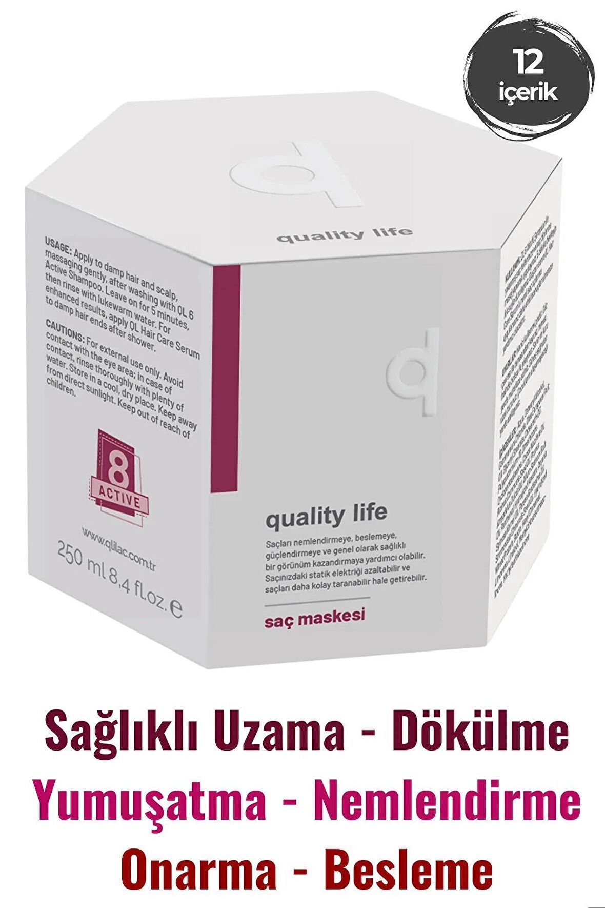 Ql 8 Aktifli Saç Maskesi - Aşırı Yıpranmış Ve Kuru Saçlar Için Besleyici Onarıcı Hızlı Saç Uzatma