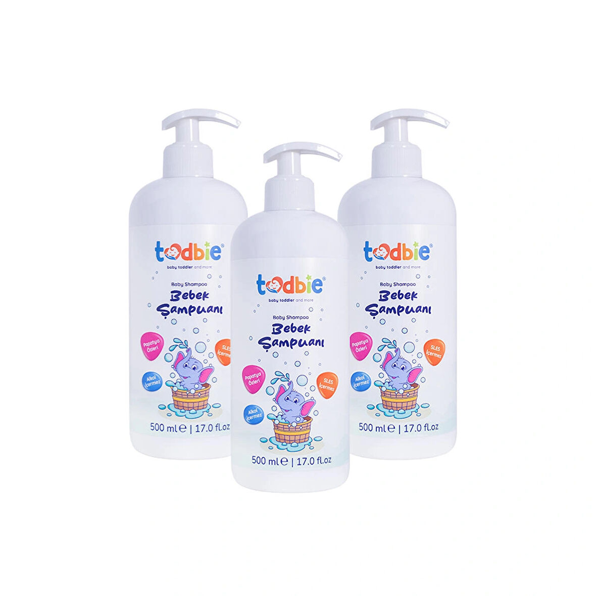 TODBİE 2'si 1 Arada Bebek Şampuanı 3'lü Set - Göz Yakmayan, Papatya Özlü, 500 ml Bebek Şampuanı - Sles İçermez