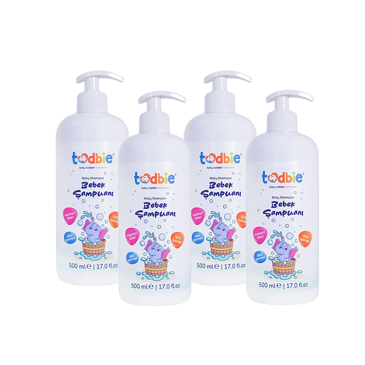 TODBİE 2'si 1 Arada Bebek Şampuanı 4'lü Set - Göz Yakmayan, Papatya Özlü, 500 ml Bebek Şampuanı - Sles İçermez