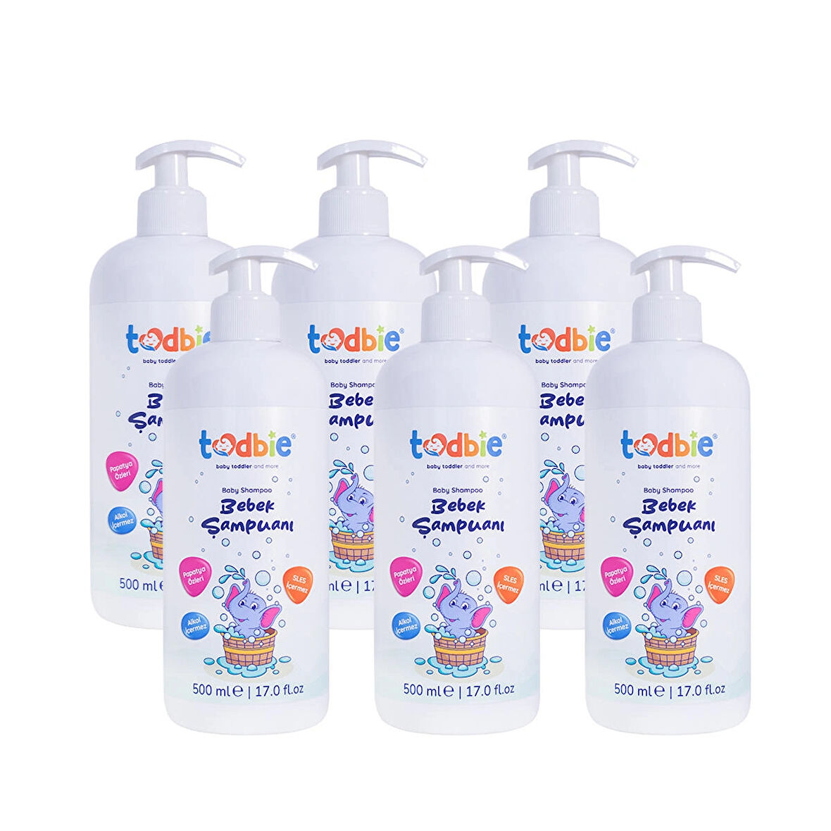 TODBİE 2'si 1 Arada Bebek Şampuanı 6'lı Set - Göz Yakmayan, Papatya Özlü, 500 ml Bebek Şampuanı - Sles İçermez