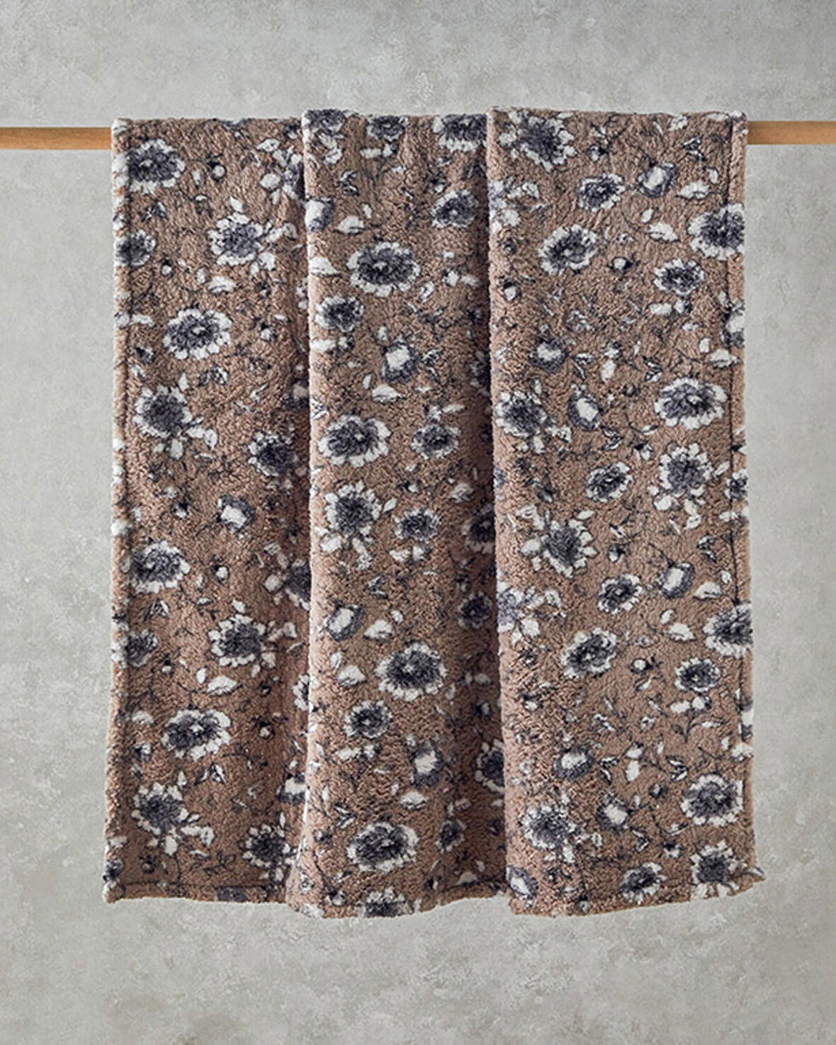 English Home Gardenia Glow Baskılı Sherpa Battaniye Vizon