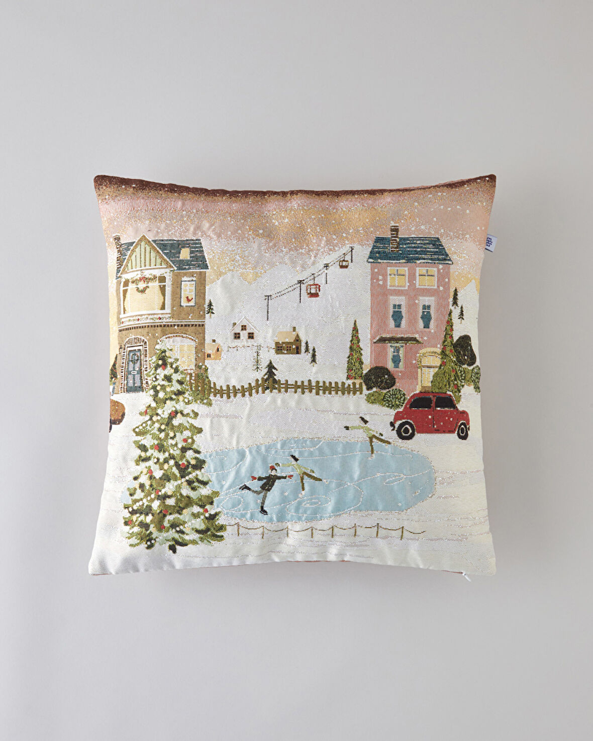 Cheerful Skate Goblen Kırlent Kılıfı Pembe