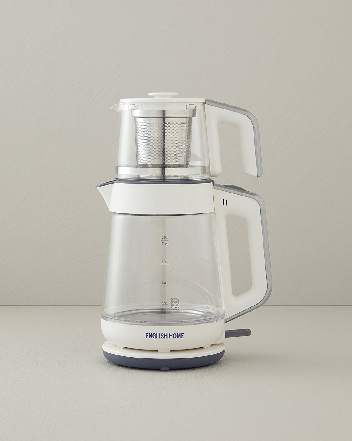 English Home CMK 6001 Cam Çay Makinesi ve Kettle Beyaz-Krom