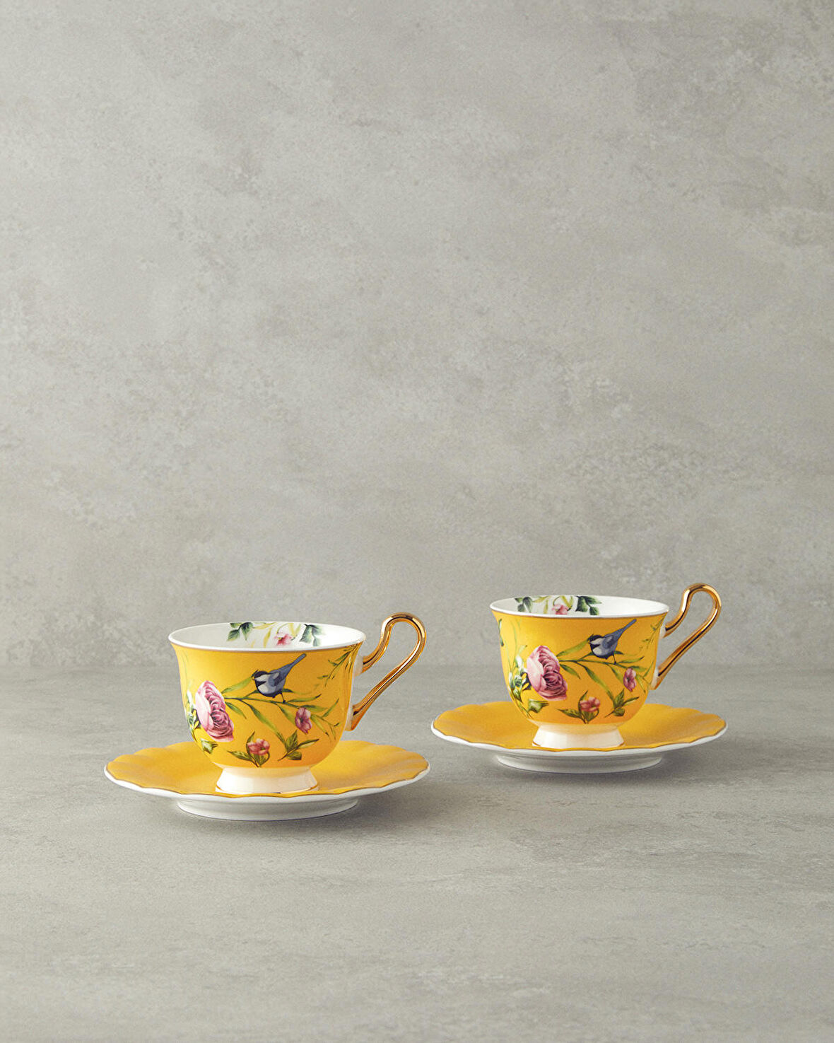 Vanilla New Bone China 4 Parça 2 Kişilik Çay Fincanı Takımı Sarı