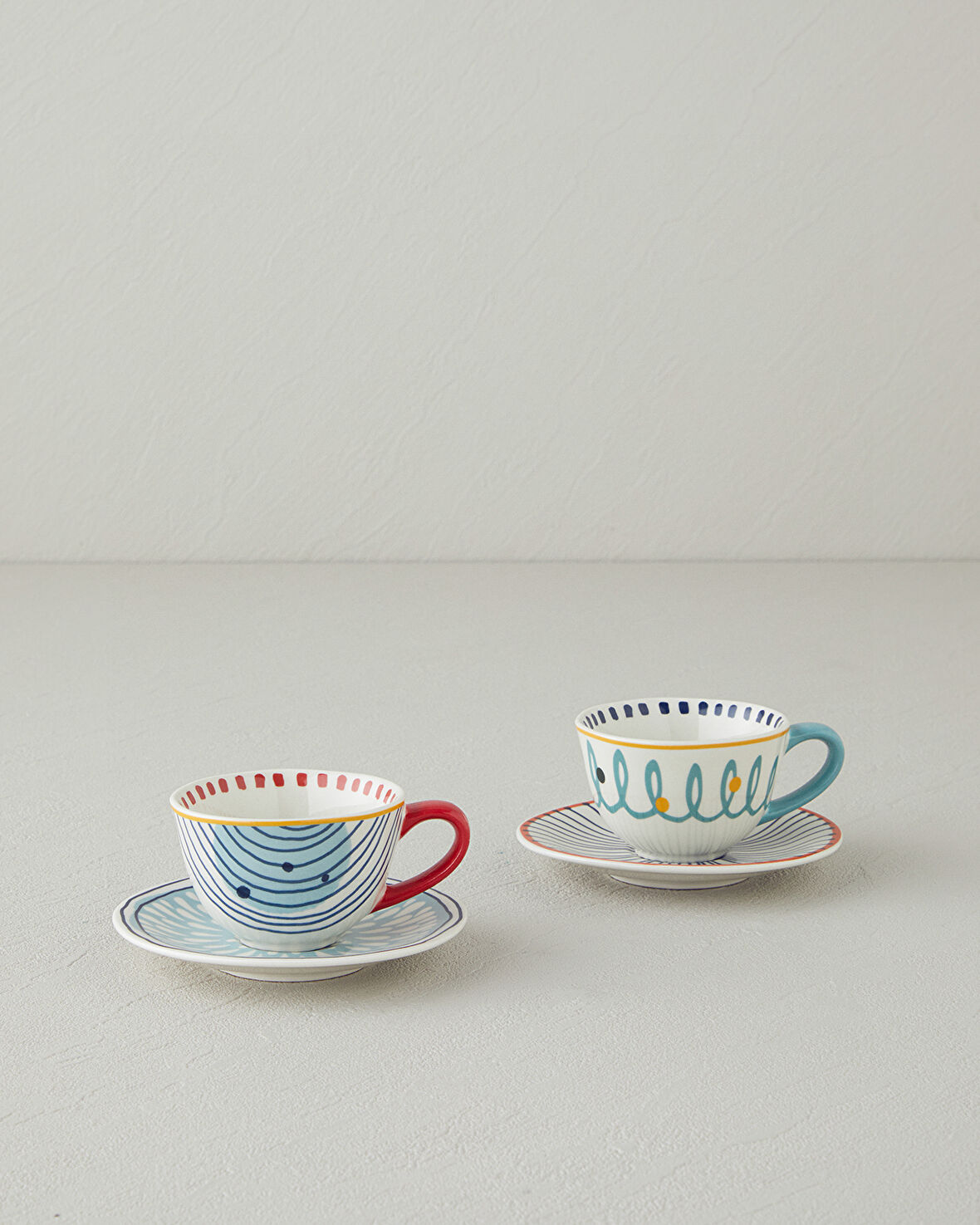 English Home Arzu Sabancı Mix Stoneware Kahve Fincan Takımı 4 Parça 2 Kişilik Mavi-Terracotta