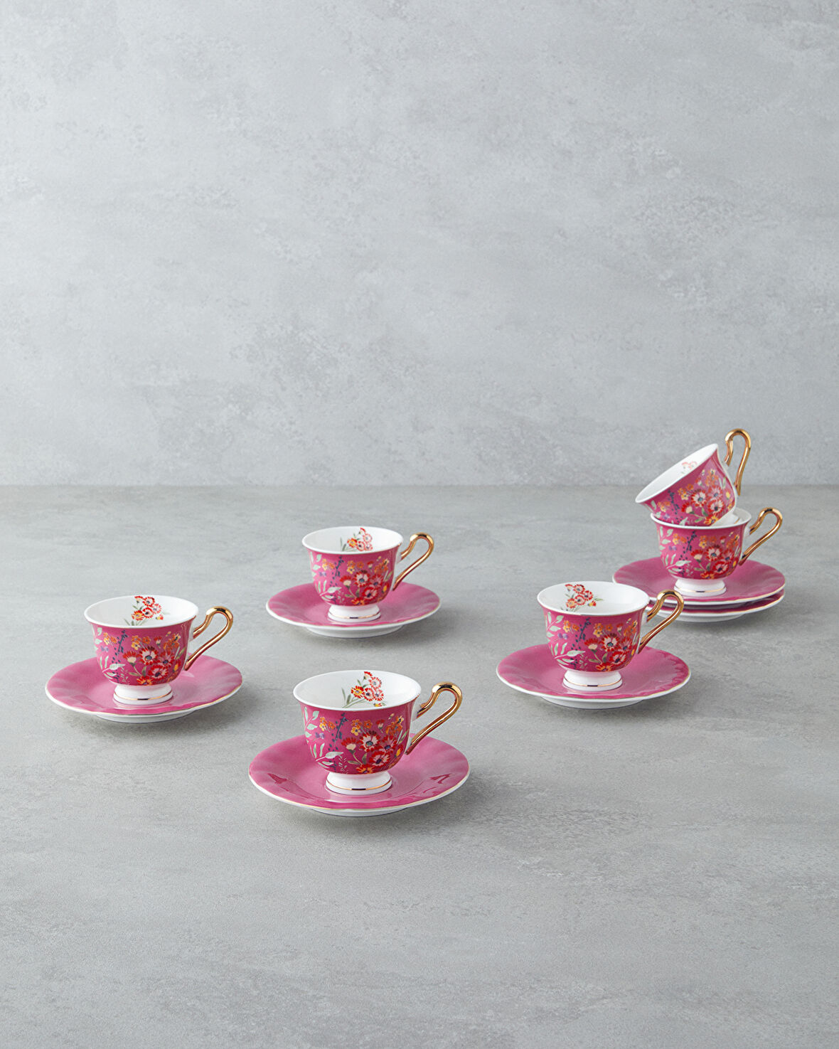 Miranda Garden New Bone China 12 Parça 6 Kişilik Kahve Fincan Takımı 90 ml Pembe