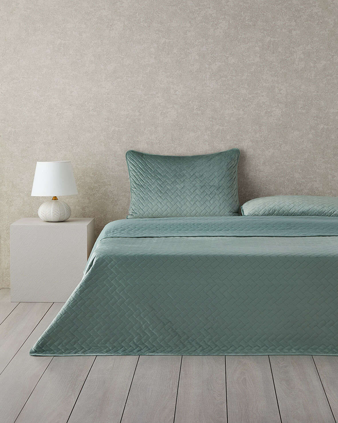 English Home Wicker Kadife Çift Kişilik Yatak Örtüsü Takımı Yeşil