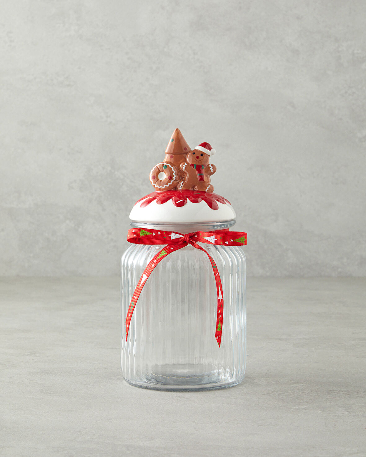 Ginger Glaze Cam Kavanoz 600 ml Beyaz - Kırmızı