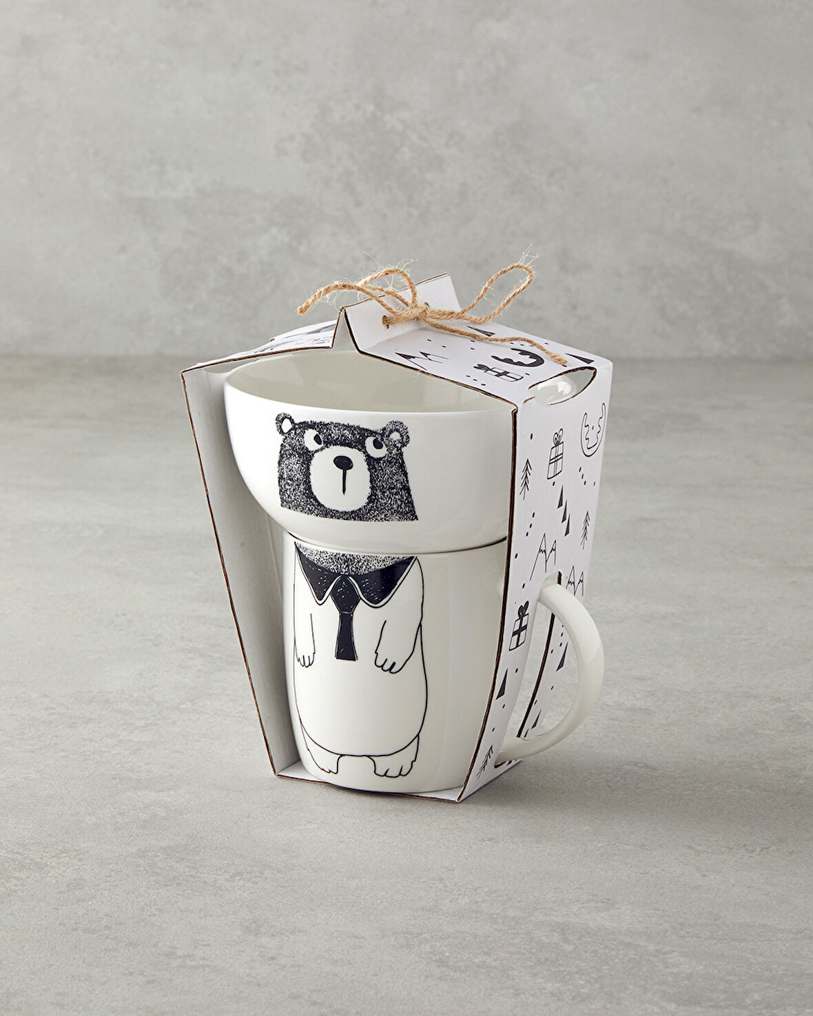 English Home Mingle Teddy New Bone China Kaseli Kupa 360 ml-13 cm Siyah - Beyaz