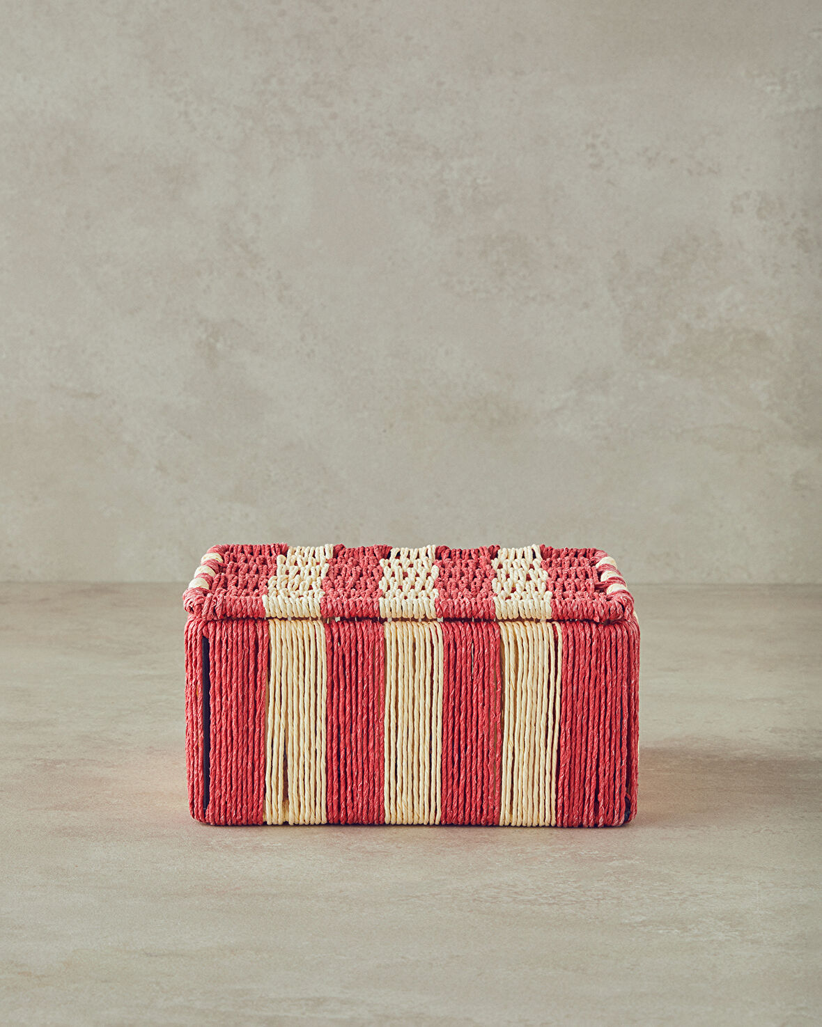 English Home Colorful Striped Kağıt İp Dekoratif Kutu 18x18x8cm Kırmızı