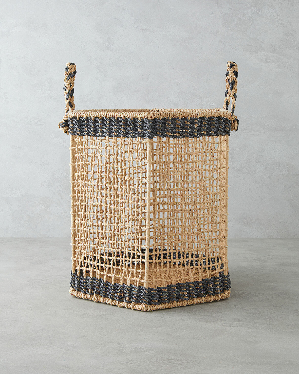 Nilda Kağıt İp Sepet 30x30 cm Natural-Siyah