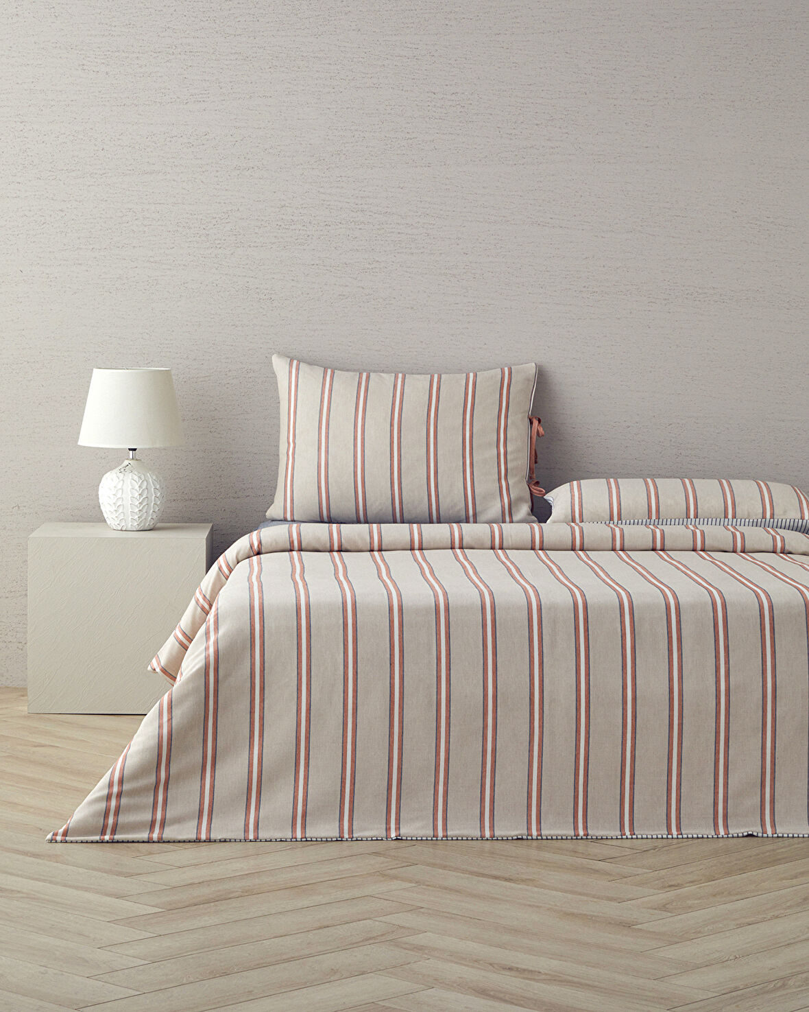 English Home Cool Stripe İpliği Boyalı Tek Kişilik Nevresim Takımı Terracota - Bej