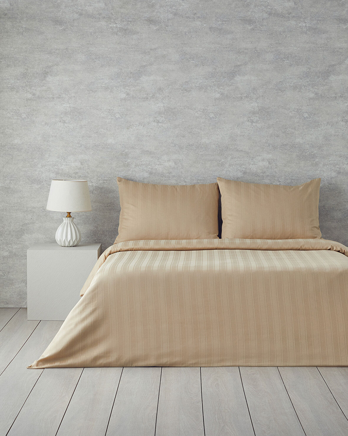 English Home Lior Çizgili Pamuk Saten King Size Nevresim Takımı Gold