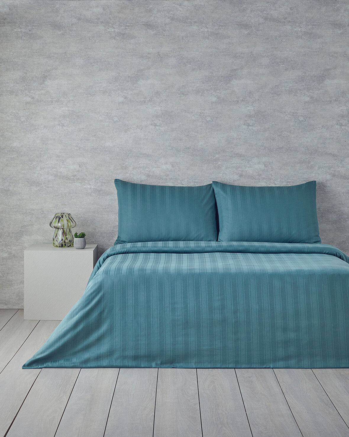 English Home Lior Çizgili Pamuk Saten King Size Nevresim Takımı Yeşil