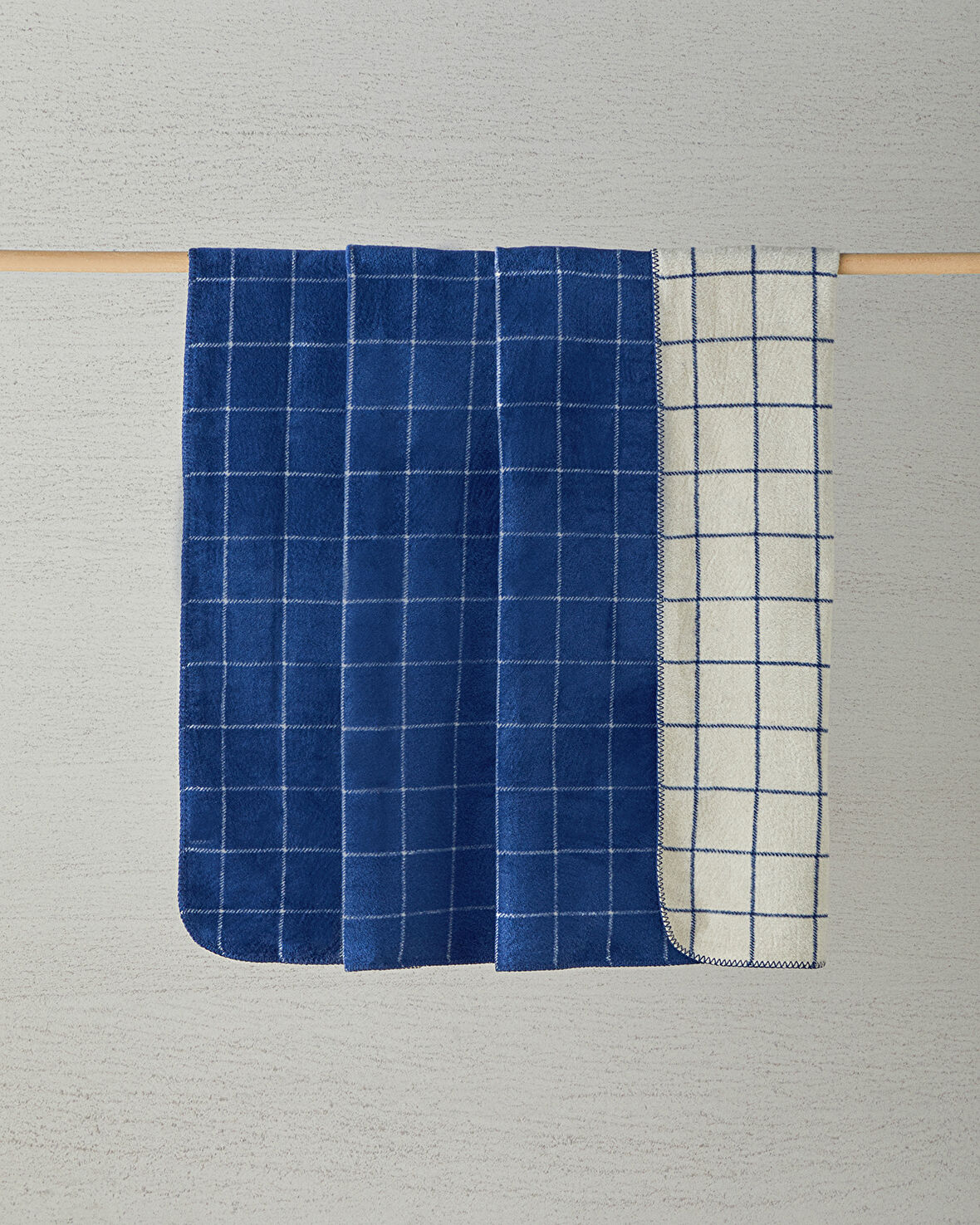 English Home Plain Check Pamuklu King Size Battaniye Lacivert - Krem