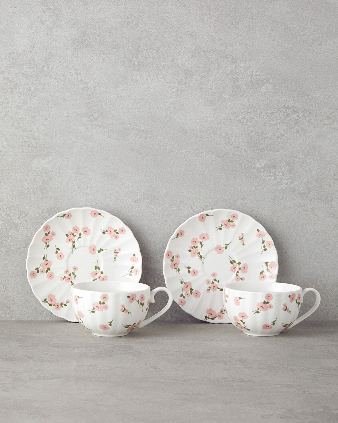 Cordelia New Bone China 4 Parça 2 Kişilik Çay Fincanı Takımı 220 ml Beyaz - Pembe