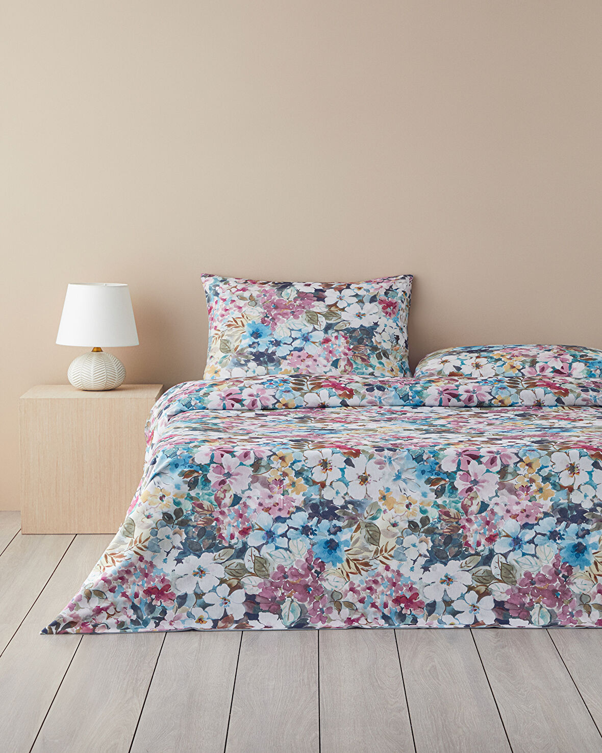 English Home Floral Happiness Dijital Baskılı Soft Cotton Çift Kişilik Nevresim Takımı 200x220 cm Pembe - Mavi