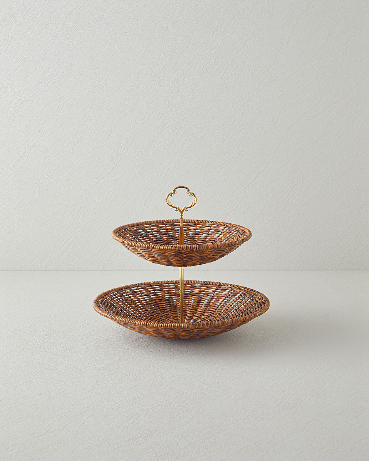 Boho Plastik Rattan Katlı Servis 28,5x28,5x25 Cm Kahverengi