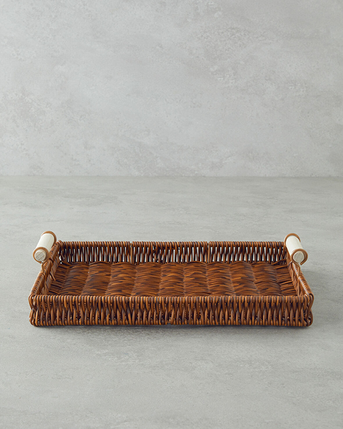 Boho Plastik Rattan Tepsi 30x22x3 Cm Kahverengi