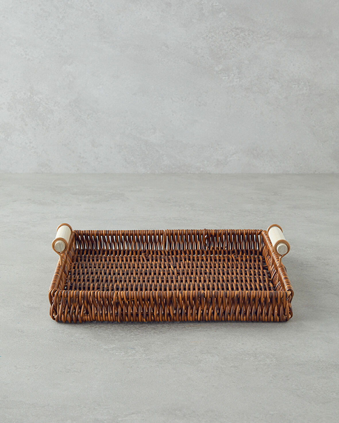 Boho Plastik Rattan Tepsi 26x26x3 cm Kahverengi