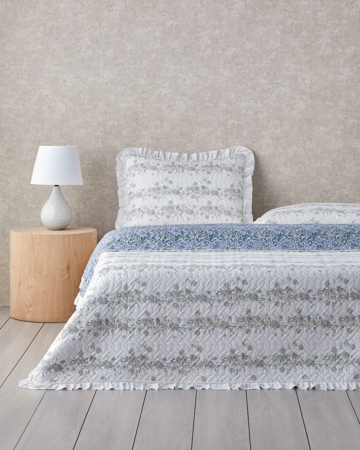 Blossom Stripe Çok Amaçlı King Size Yatak Örtüsü Takımı 240x220 cm Mavi