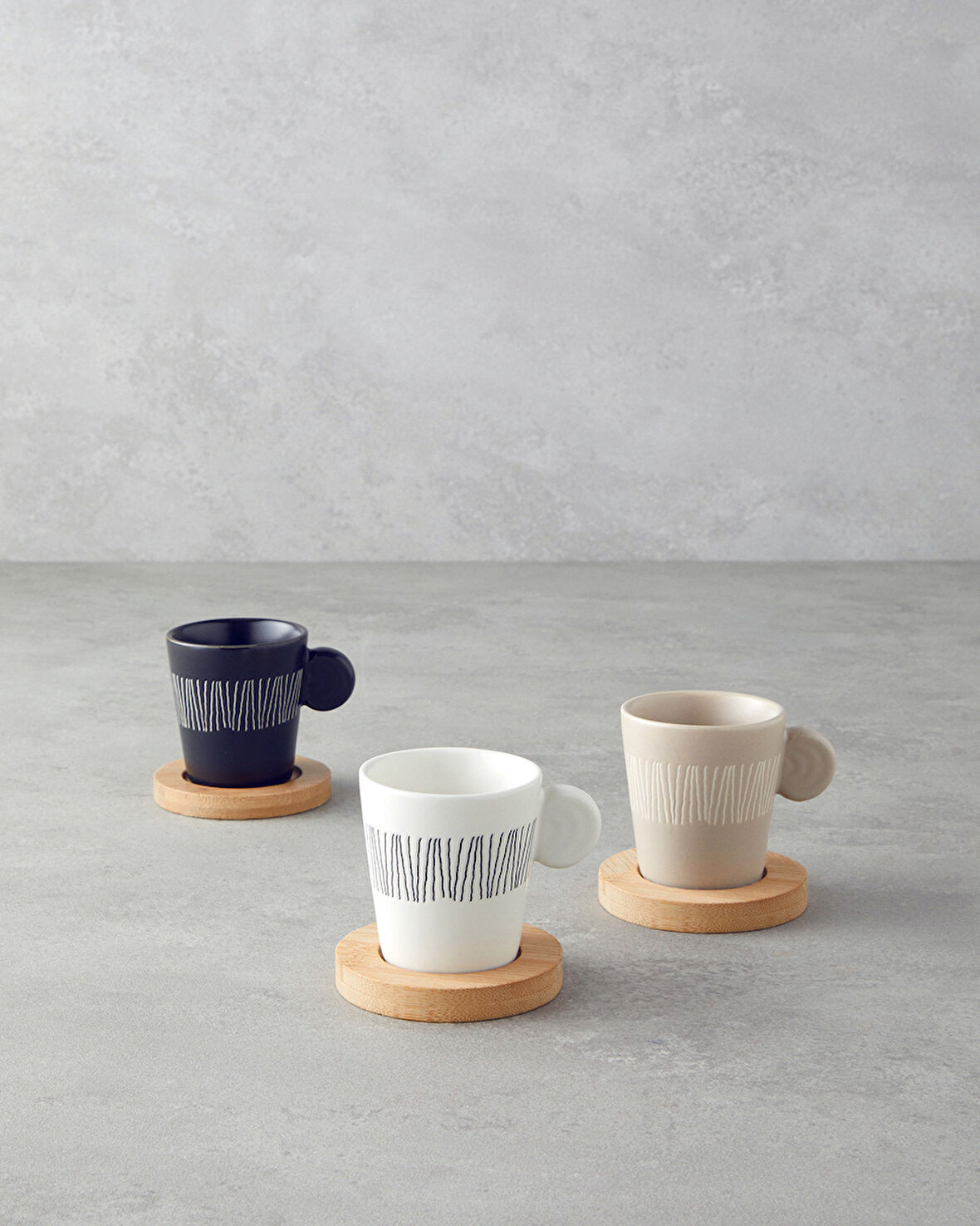 Bona Stoneware 6 Parça 3 Kişilik Kahve Fincan Takımı 70 ml Siyah-Beyaz-Bej