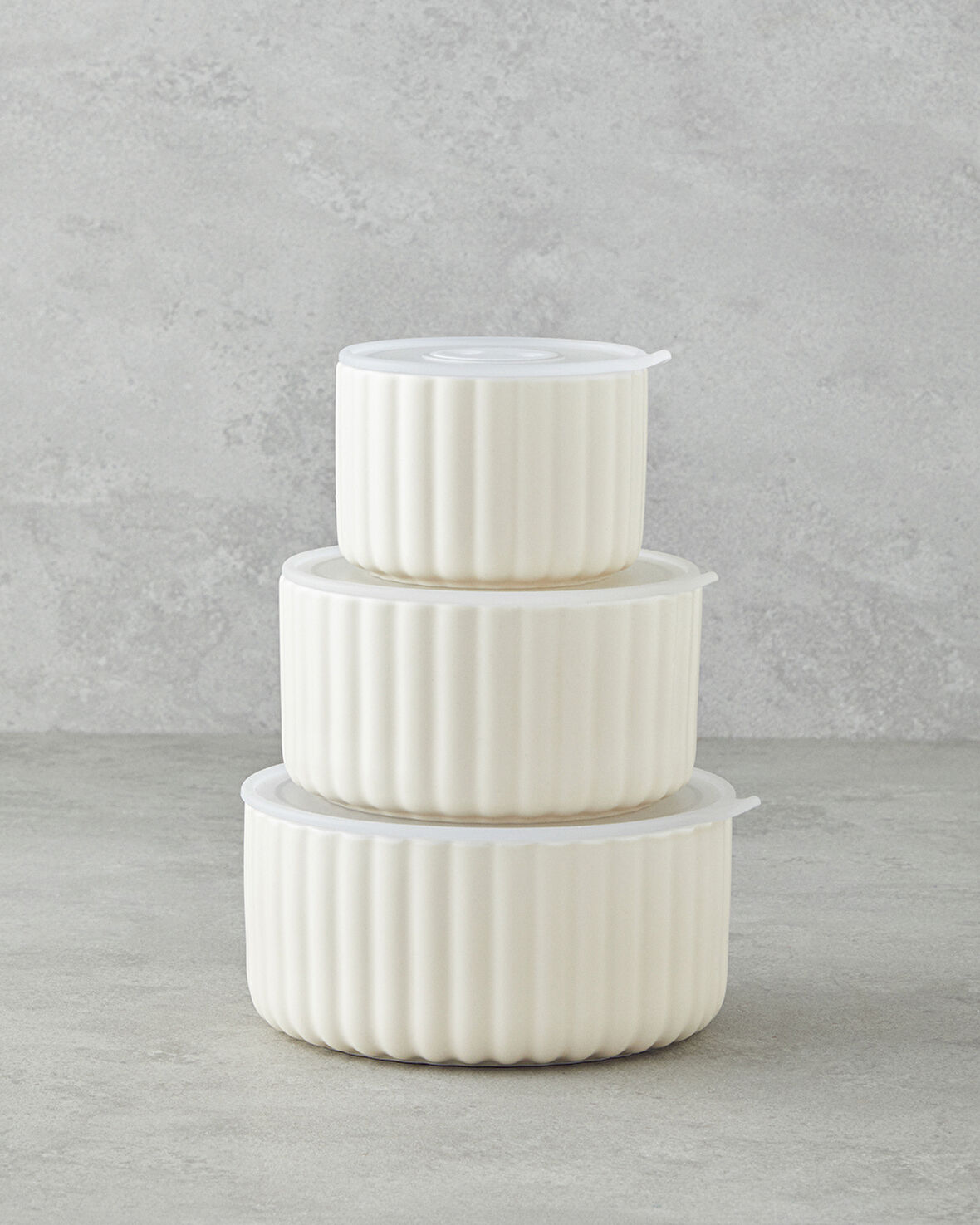 Elvira New Bone China 3'lü Saklama Kabı 300 ml-600 ml-800 ml Krem