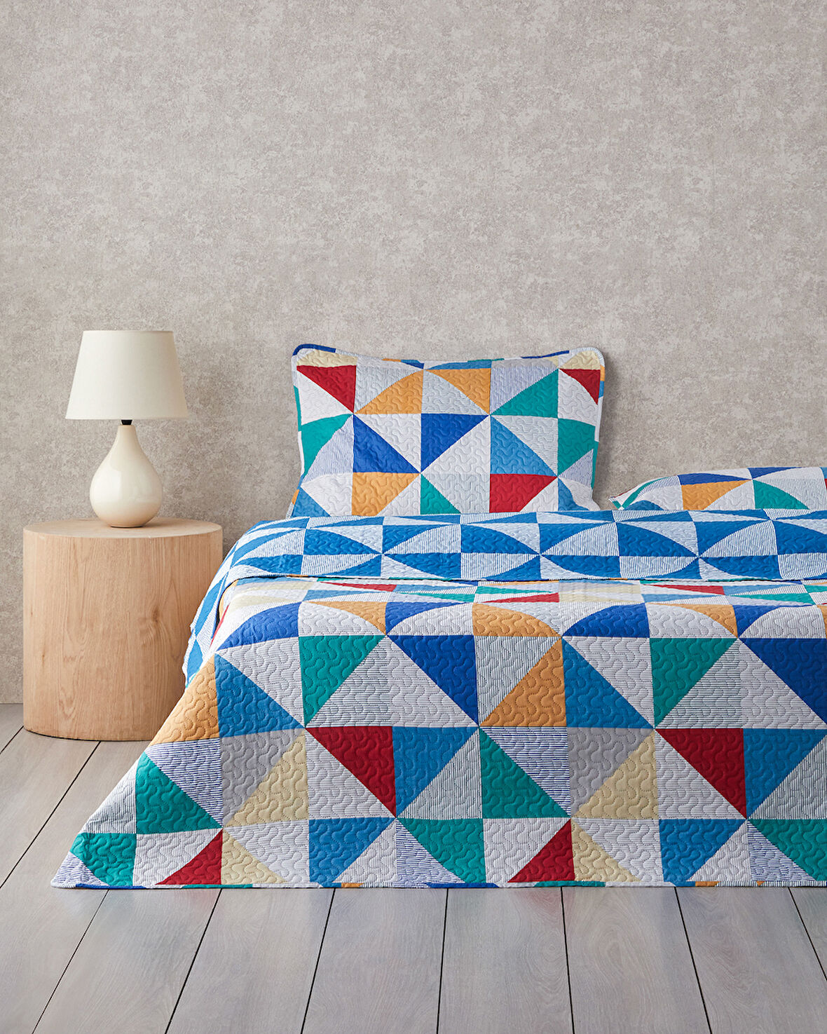 Playful Triangles Çok Amaçlı Tek Kişilik Yatak Örtüsü Takımı 160x220 cm Yeşil