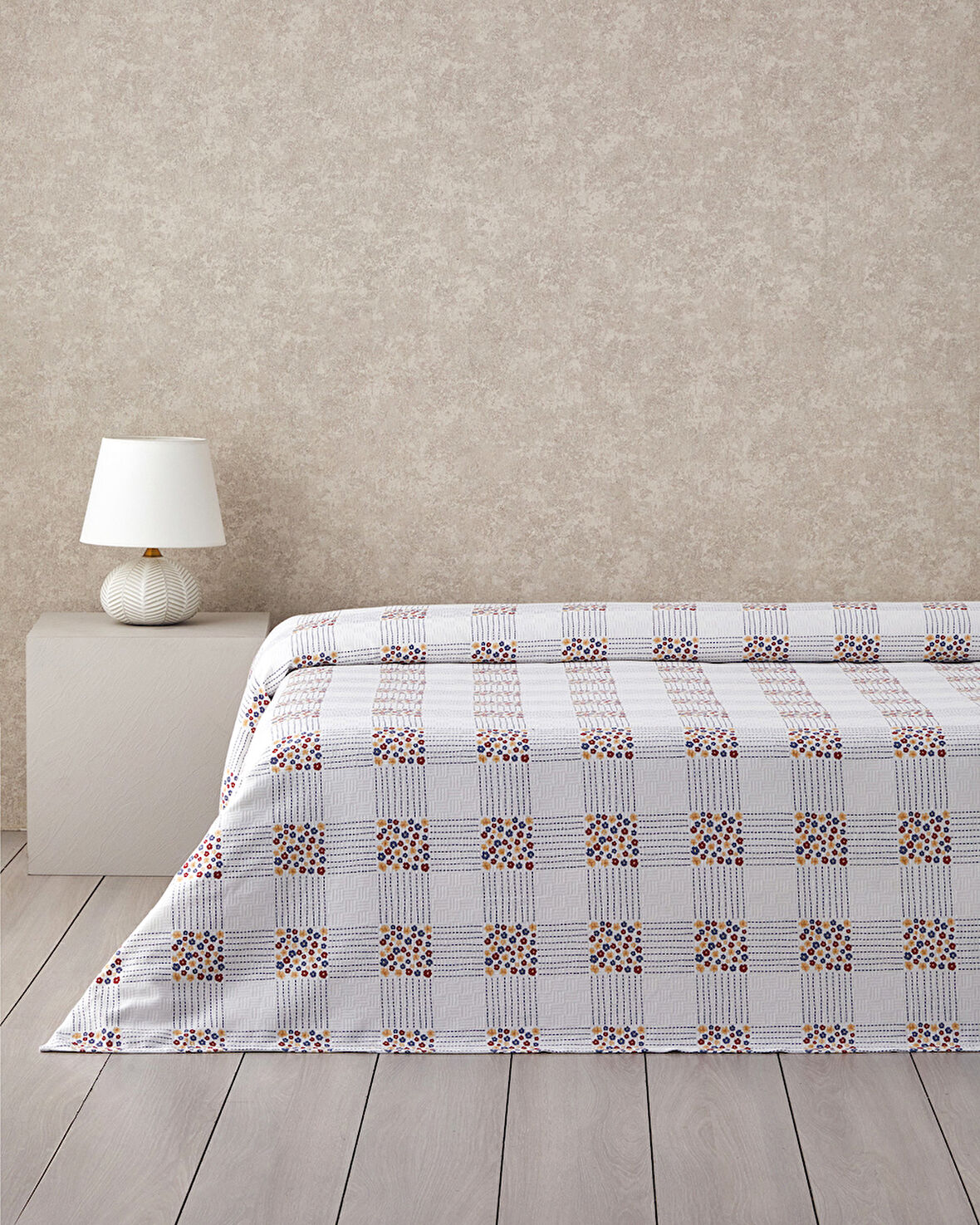 Daisy Plaid Baskılı Pamuklu King Size Pike 240x220 cm Mavi