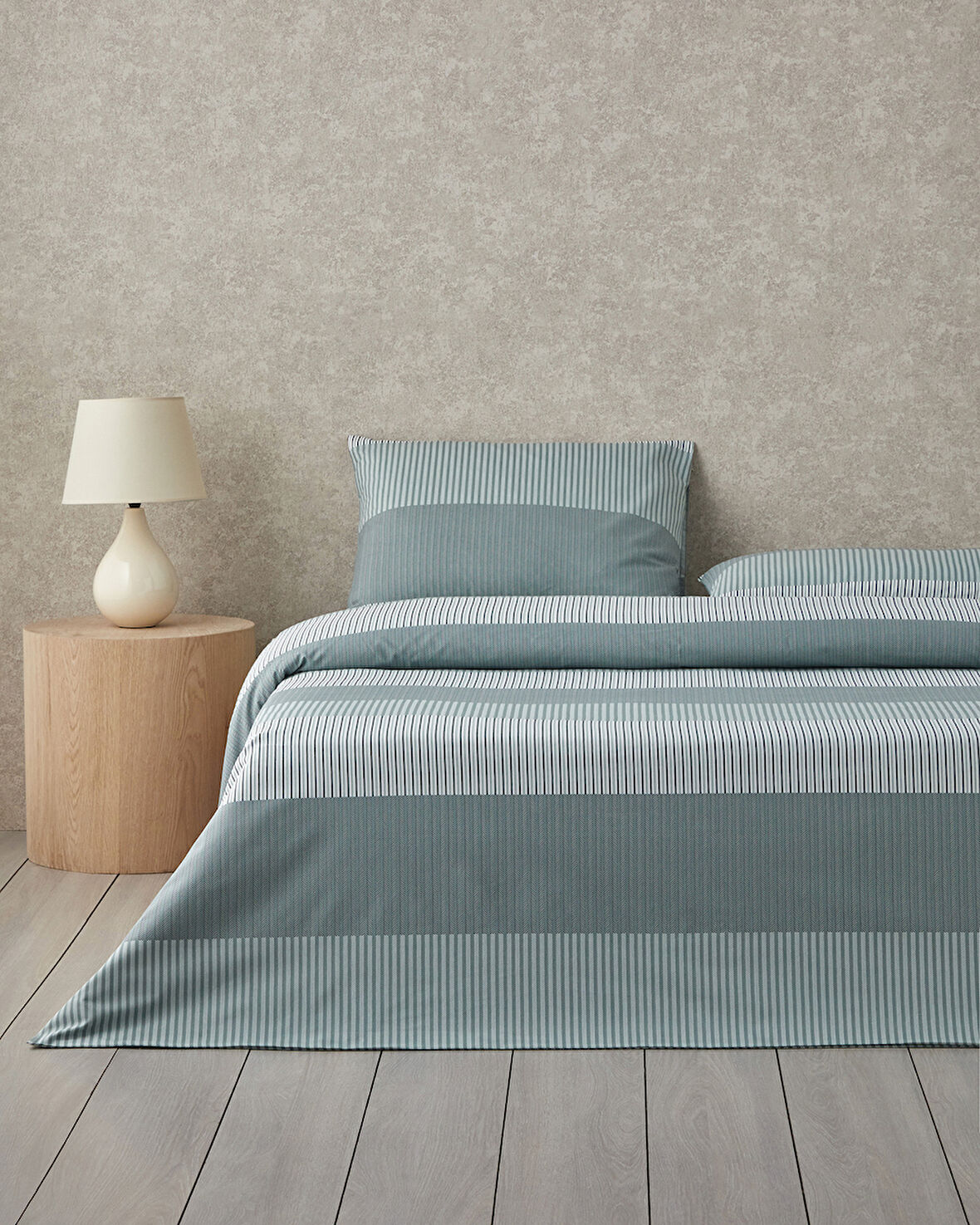 Modern Strip Kolay Ütülenir Tek Kişilik Nevresim Takımı 160x220 cm Yeşil