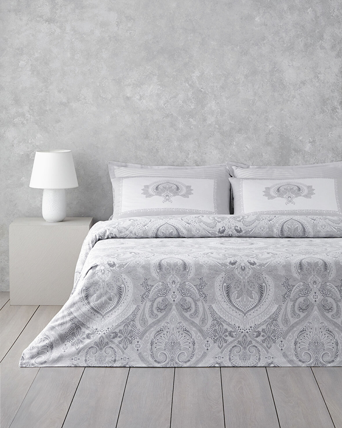 Paisley Serenade Pamuk Saten Çift Kişilik Nevresim Takımı 200x220 cm Gümüş