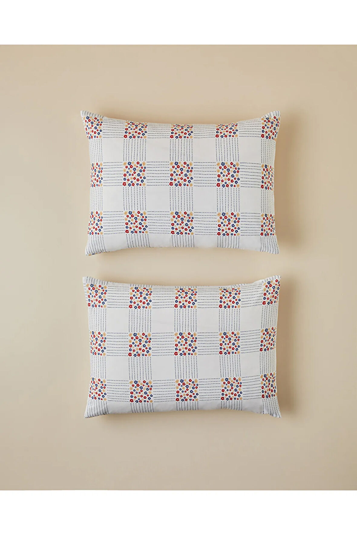 Daisy Plaid Kolay Ütülenir 2'li Yastık Kılıfı 50x70 cm Kırmızı - Mavi