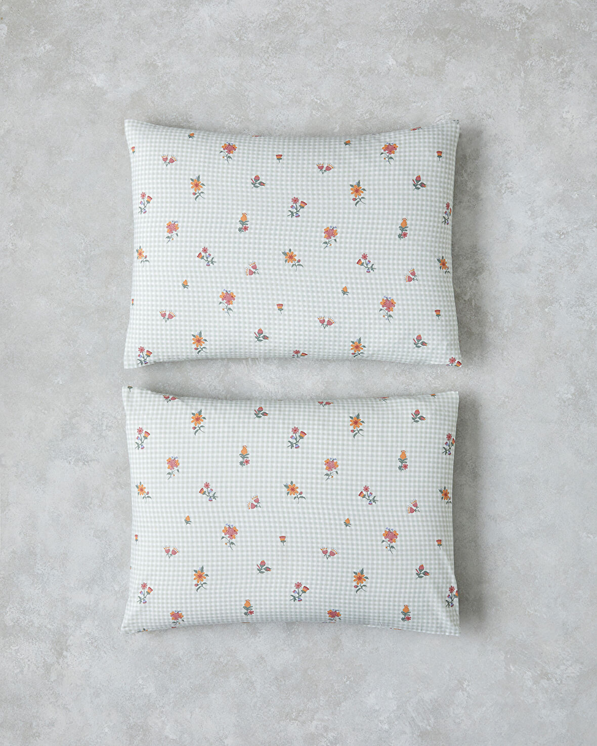 Floral Plaid Kolay Ütülenir 2'li Yastık Kılıfı 50x70 cm Pembe - Yeşil