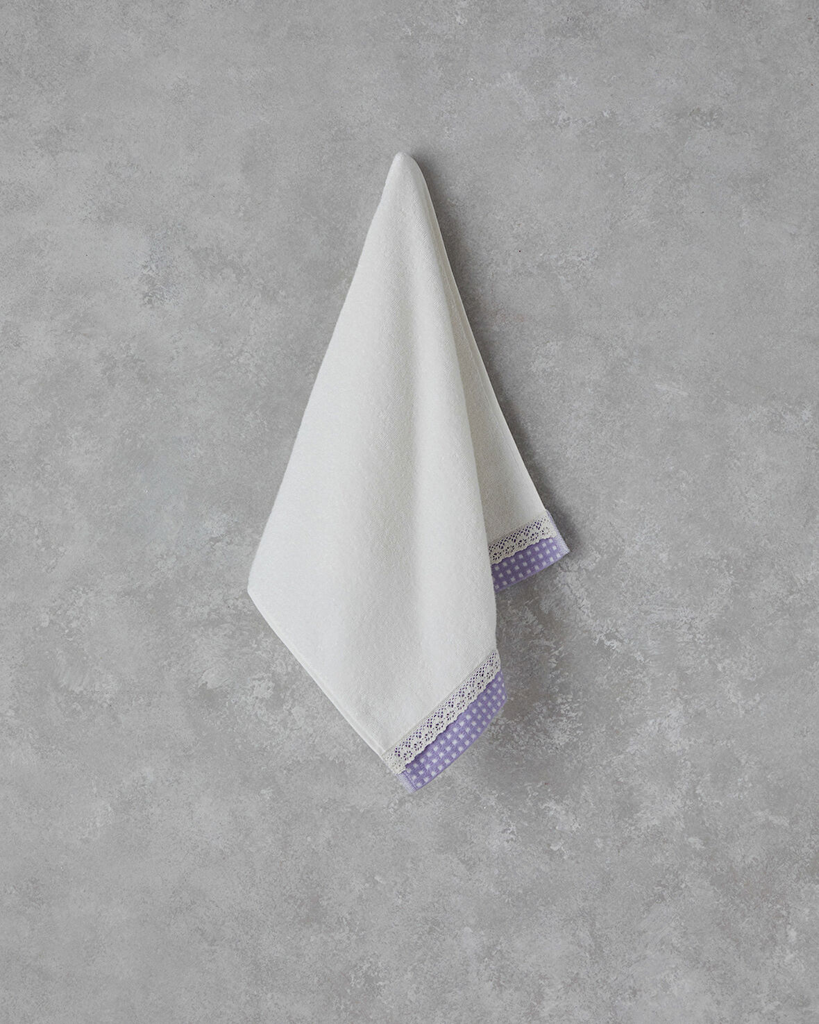 Petite Checked Pamuklu Kroşeli Yüz Havlusu 50x80 cm Ekru - Lila