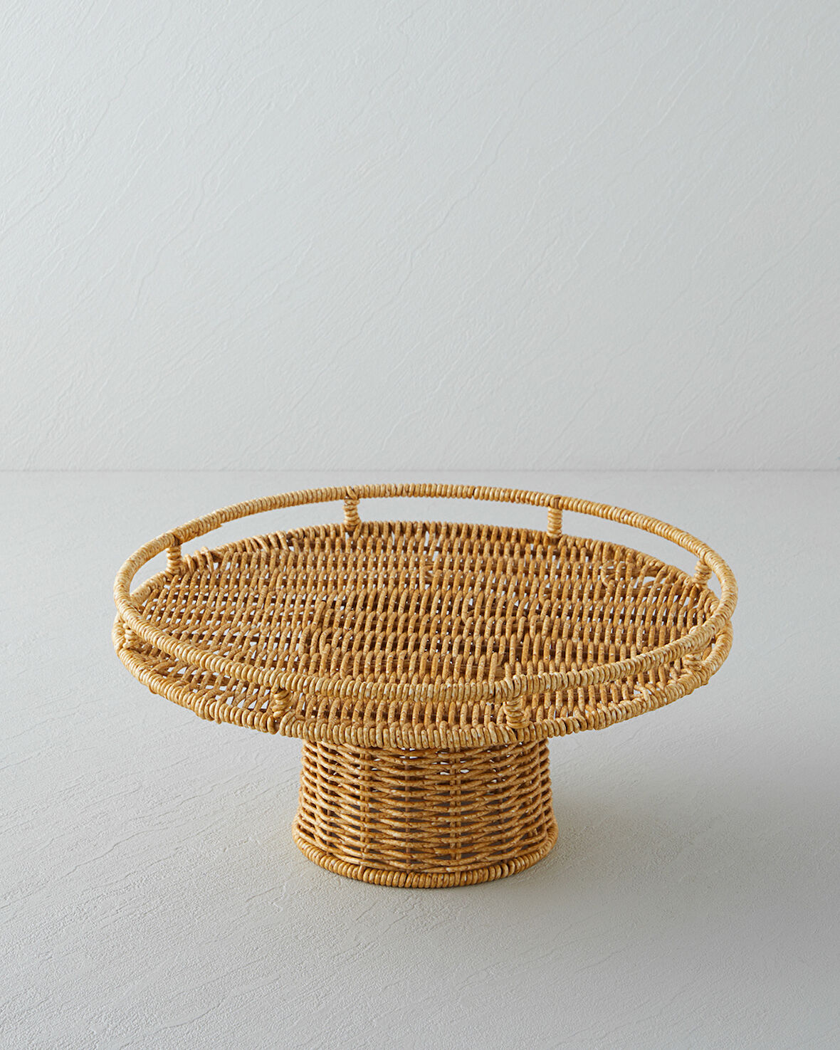 Wicker Plastik Rattan Kek Standı 30 cm Açık Kahverengi