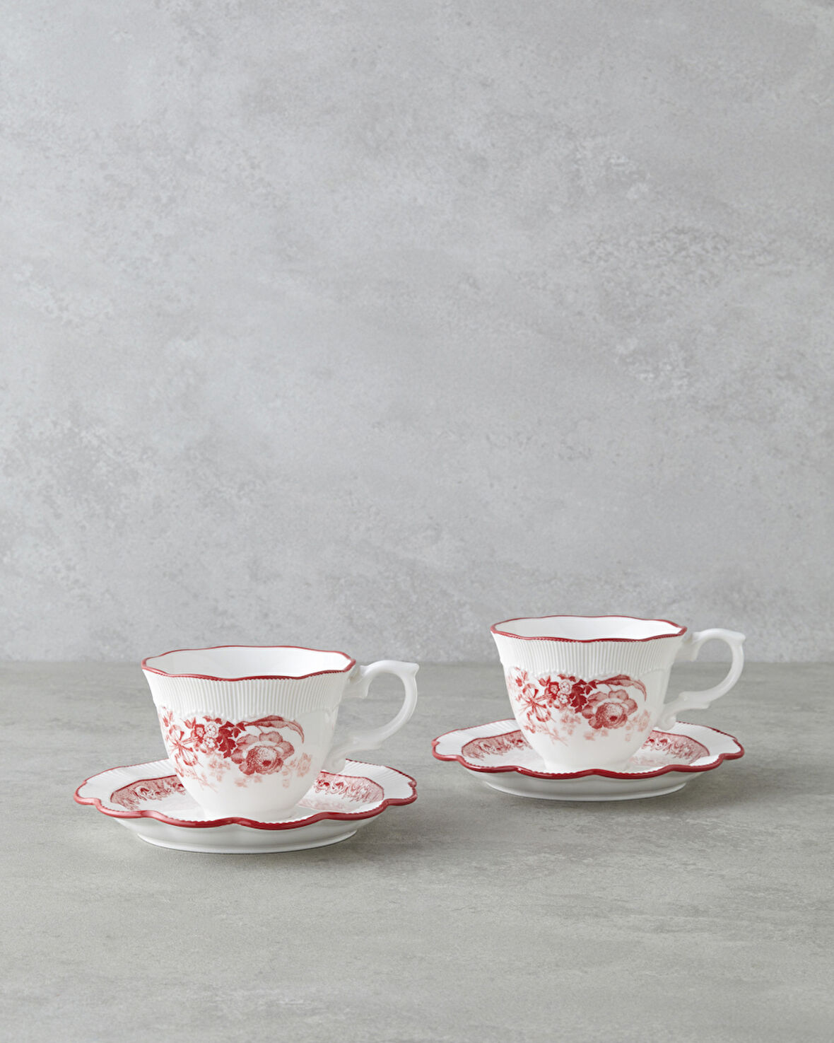 Carmine Porselen 4 Parça 2 Kişilik Çay Fincanı Takımı 200 ml Kırmızı - Beyaz
