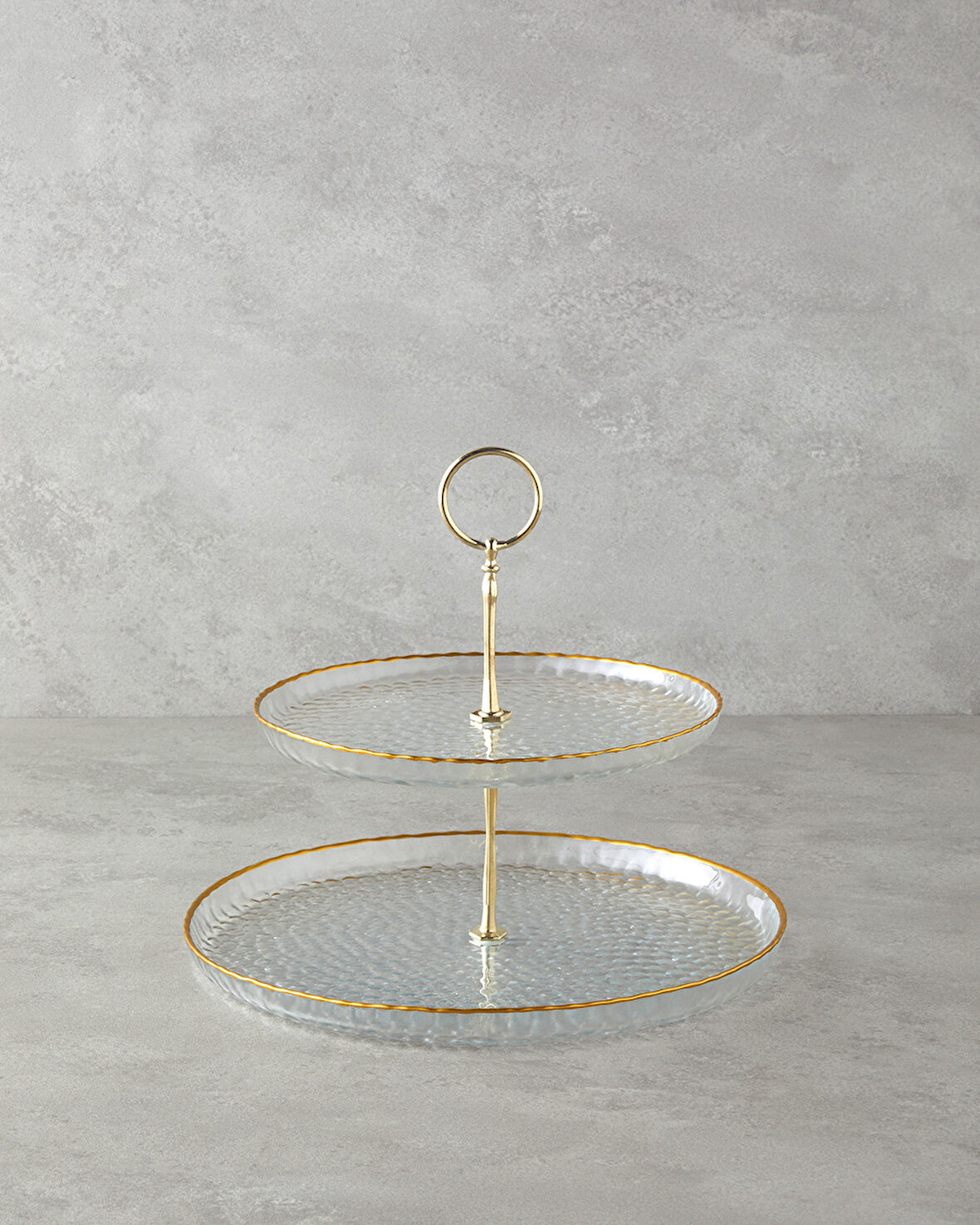 Golden Glow Cam Katlı Servis 21+28 cm Şeffaf-Gold